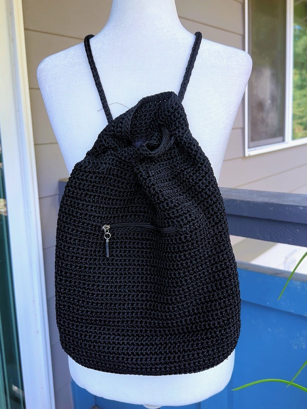 The Sak Black Crochet Drawstring Backpack